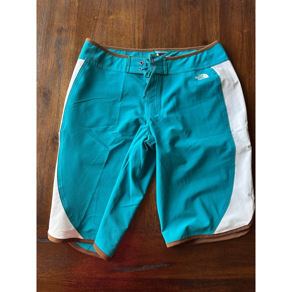 The North Face Apex Board Shorts Womens 8 Teal White Brown Swim Surf Trunks